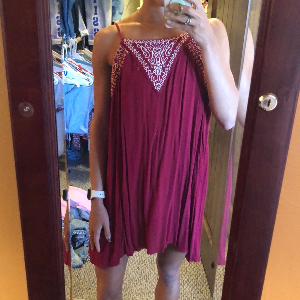 Red dress with white embroidery! Adjustable straps